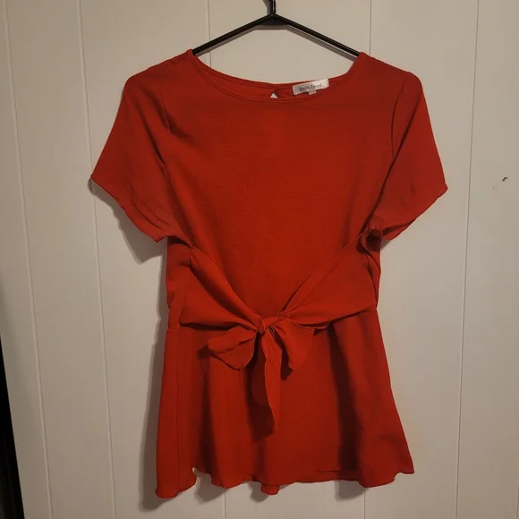 Stella Tweed Red Chiffon Tie Front Blouse - Picture 1 of 10